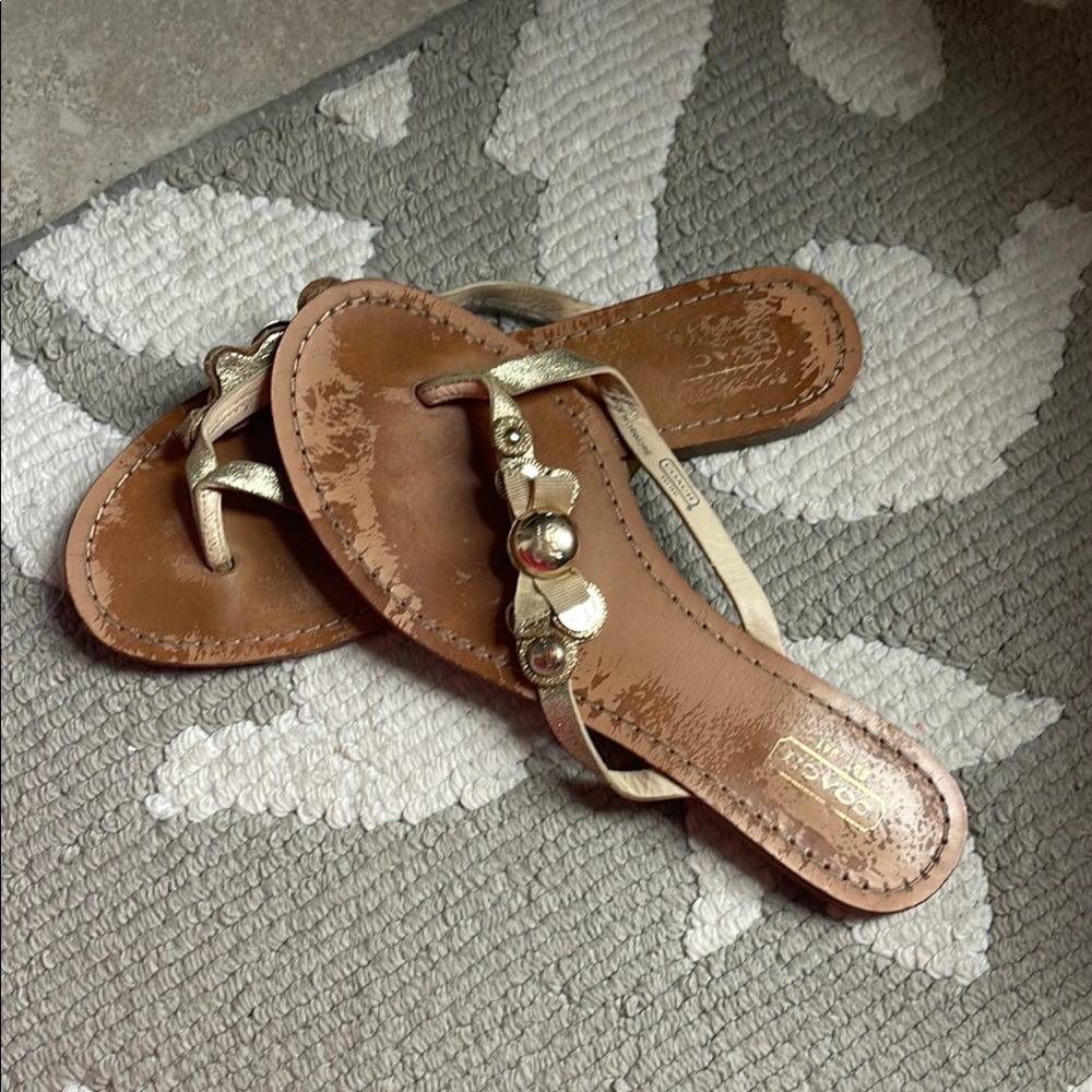 Coach Women's Gold and Tan Sandals